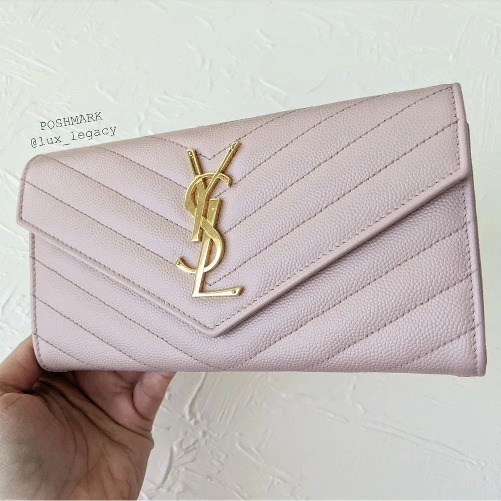 Chic Yves Saint Laurent YSL Clutch Wallet w Chain Buff Pink MSRP $1499 - Picture 12 of 15